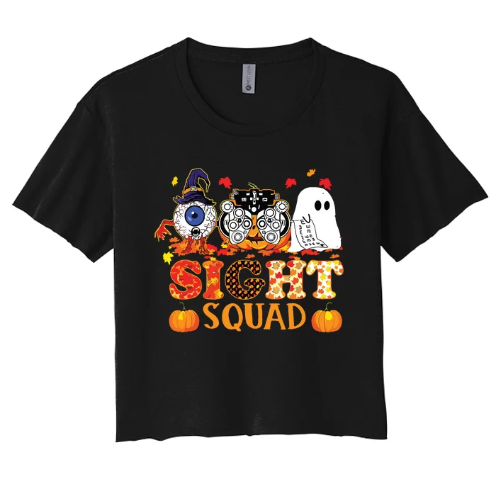 Optometrist Halloween Sight Squad Witch Pumpkin Optician Women's Crop Top Tee