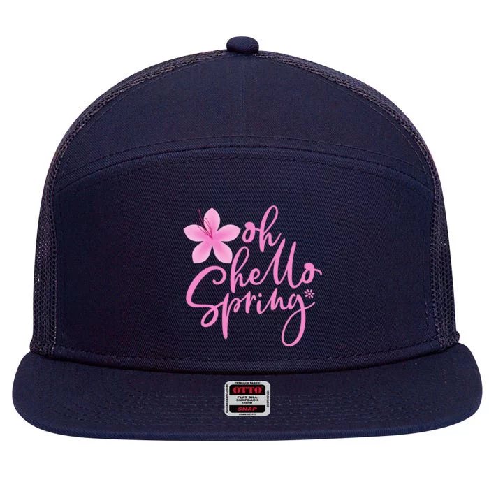 Oh Hello Spring Cute 7 Panel Mesh Trucker Snapback Hat