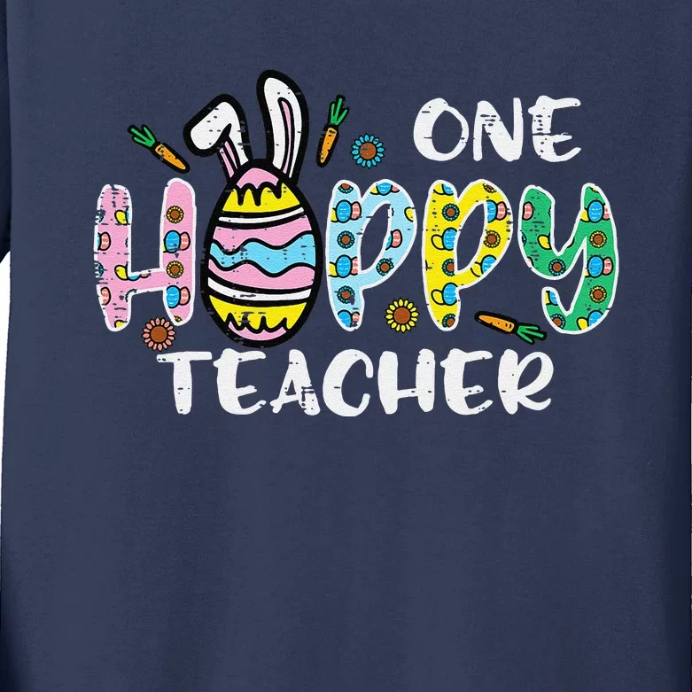 One Hoppy Teacher Cute Happy Easter Day Egg Bunny Ears Women Kids Long Sleeve Shirt