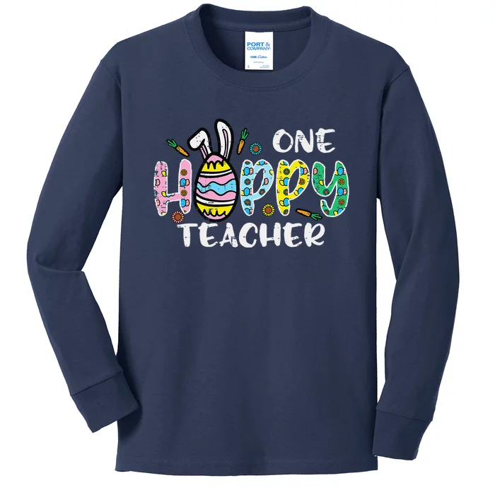 One Hoppy Teacher Cute Happy Easter Day Egg Bunny Ears Women Kids Long Sleeve Shirt