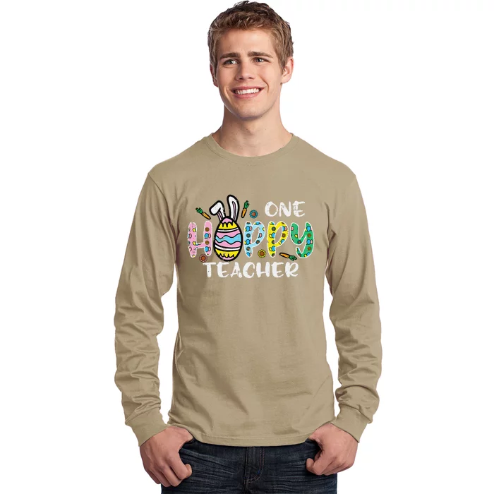 One Hoppy Teacher Cute Happy Easter Day Egg Bunny Ears Women Long Sleeve Shirt