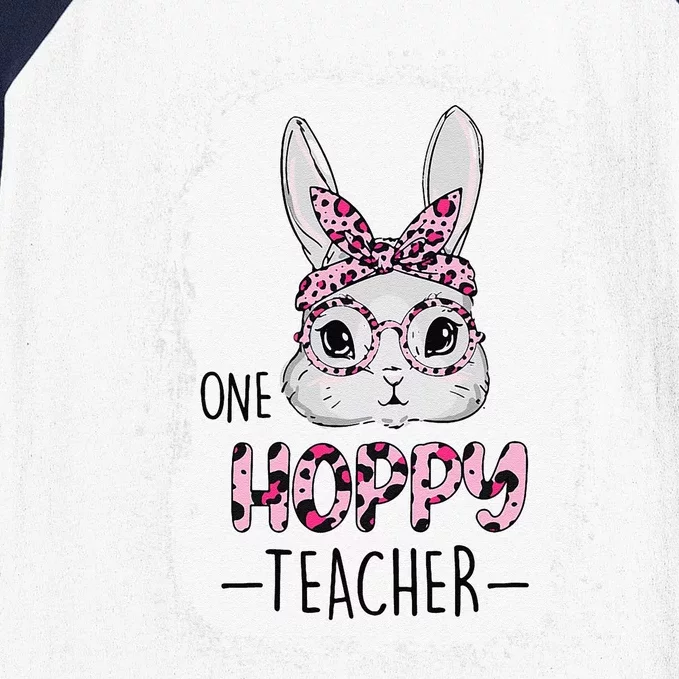 One Hoppy Teacher Happy Easter Day Funny Rainbow Leopard Funny Baseball Sleeve Shirt