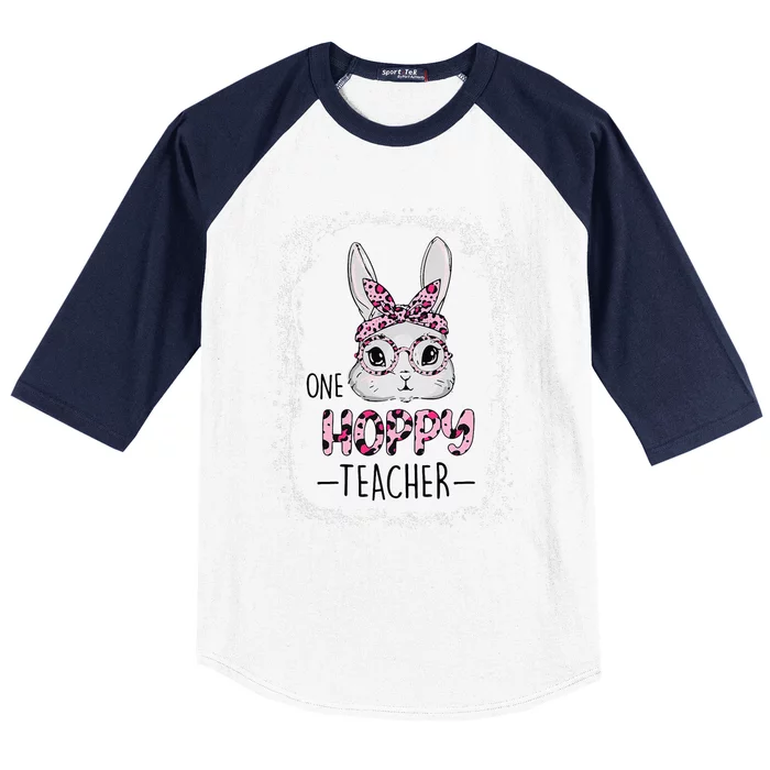 One Hoppy Teacher Happy Easter Day Funny Rainbow Leopard Funny Baseball Sleeve Shirt