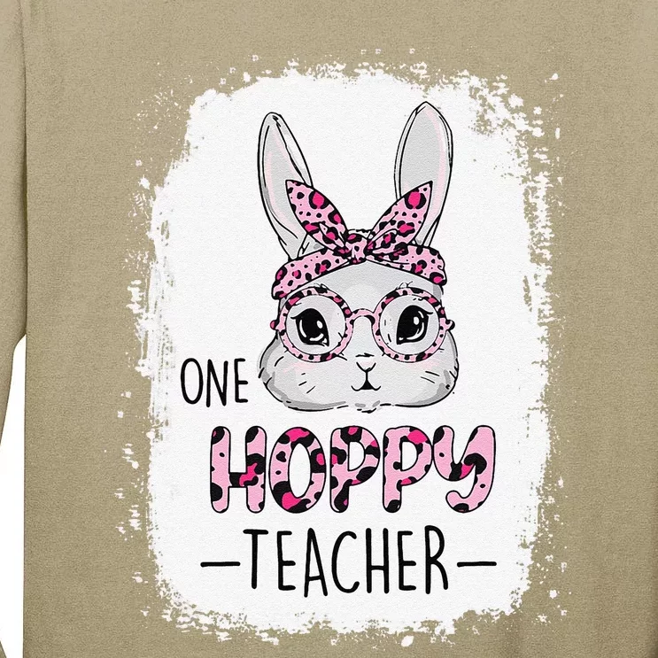 One Hoppy Teacher Happy Easter Day Funny Rainbow Leopard Funny Tall Long Sleeve T-Shirt