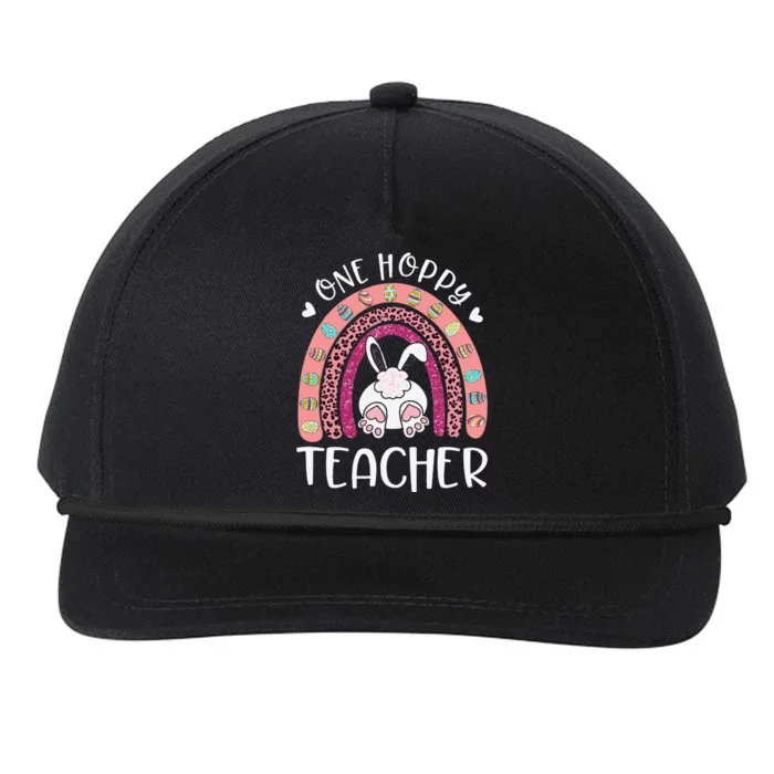 One Hoppy Teacher Happy Easter Day Funny Rainbow Leopard Snapback Five-Panel Rope Hat