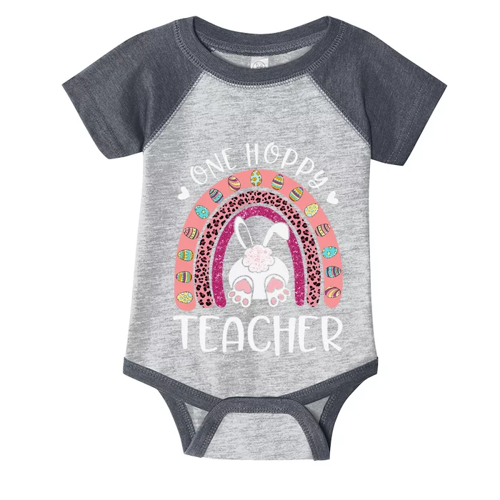 One Hoppy Teacher Happy Easter Day Funny Rainbow Leopard Infant Baby Jersey Bodysuit