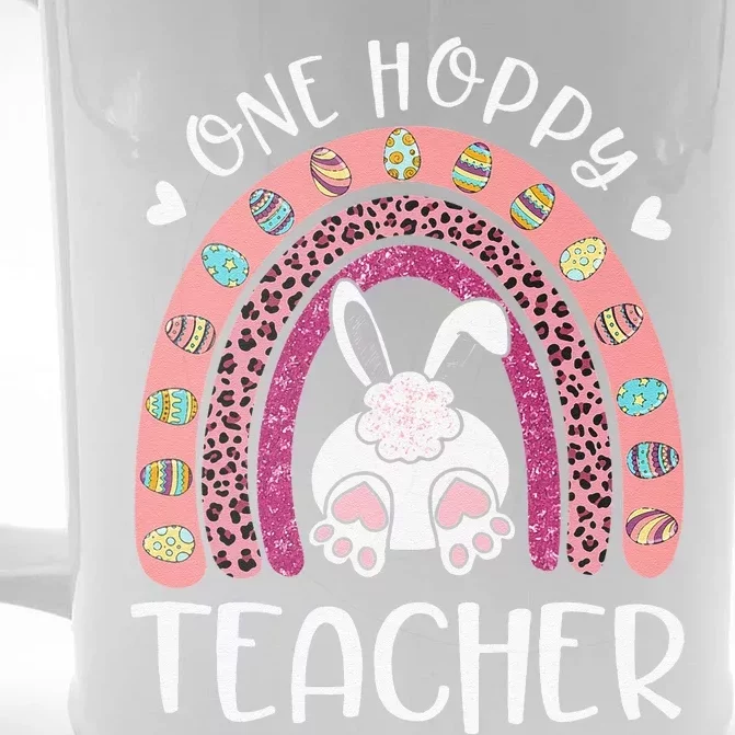 One Hoppy Teacher Happy Easter Day Funny Rainbow Leopard Front & Back Beer Stein