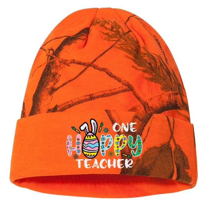 One Hoppy Teacher Cute Happy Easter Day Egg Bunny Ears Kati - 12in Camo Beanie