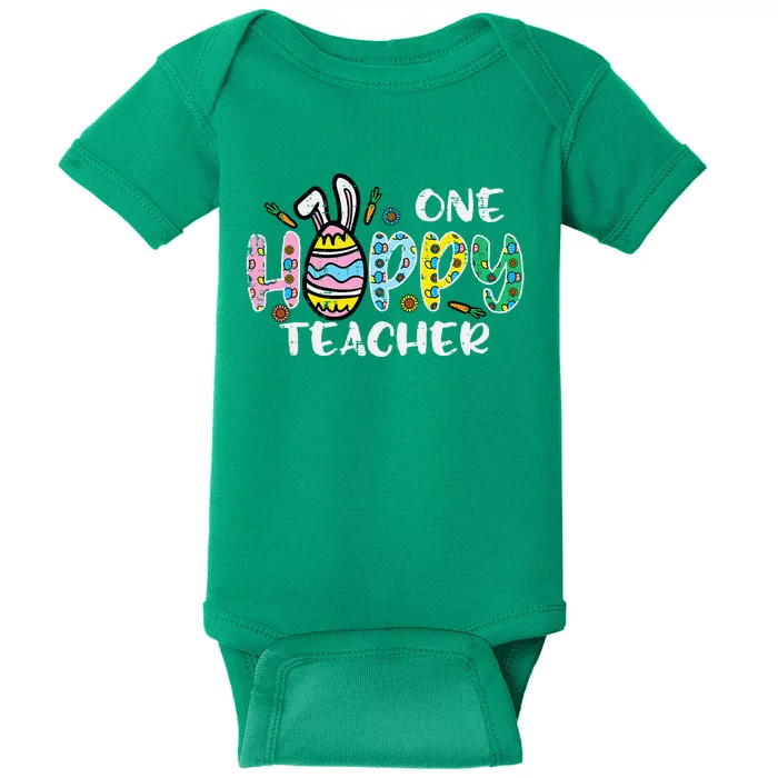 One Hoppy Teacher Cute Happy Easter Day Egg Bunny Ears Baby Bodysuit