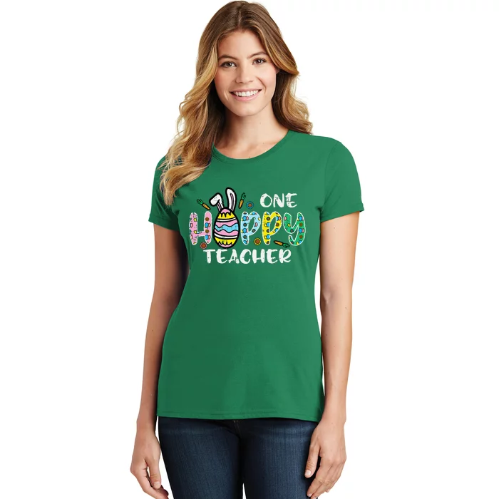 One Hoppy Teacher Cute Happy Easter Day Egg Bunny Ears Women's T-Shirt