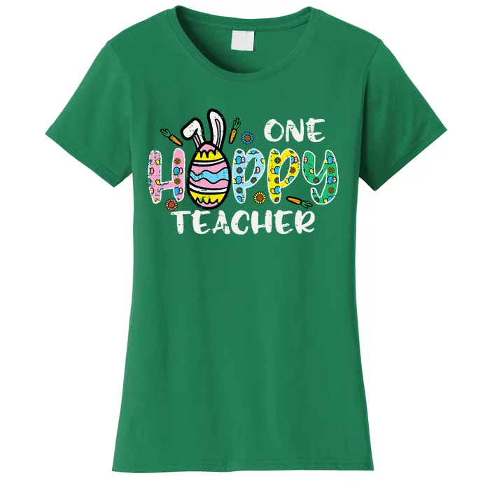 One Hoppy Teacher Cute Happy Easter Day Egg Bunny Ears Women's T-Shirt