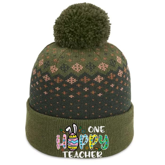 One Hoppy Teacher Cute Happy Easter Day Egg Bunny Ears The Baniff Cuffed Pom Beanie