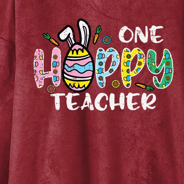 One Hoppy Teacher Cute Happy Easter Day Egg Bunny Ears Hooded Wearable Blanket