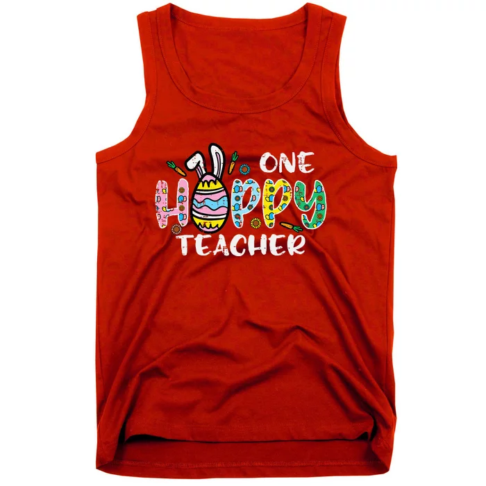 One Hoppy Teacher Cute Happy Easter Day Egg Bunny Ears Tank Top