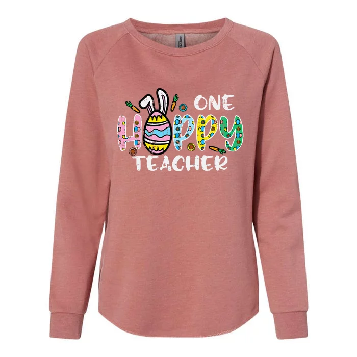 One Hoppy Teacher Cute Happy Easter Day Egg Bunny Ears Womens California Wash Sweatshirt