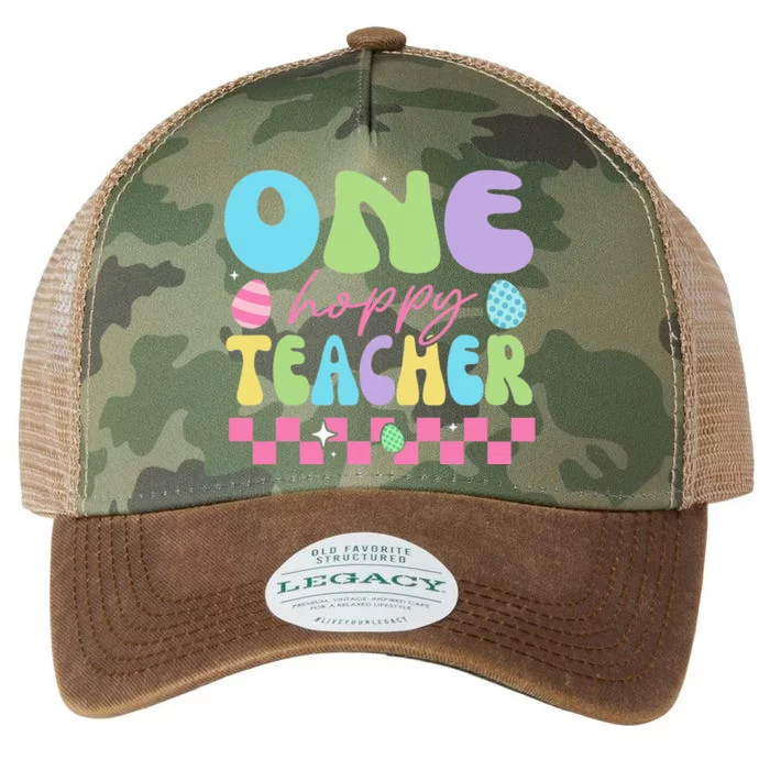 One Hoppy Teacher Cute Happy Easter Day Egg Bunny Ears Legacy Tie Dye Trucker Hat