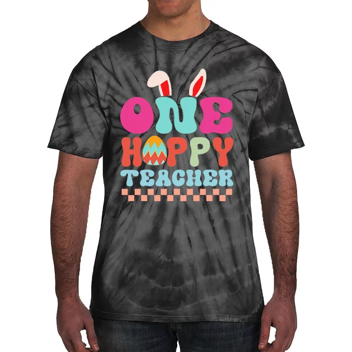 One Hoppy Teacher Groovy Retro Teacher Easter Day Tie-Dye T-Shirt