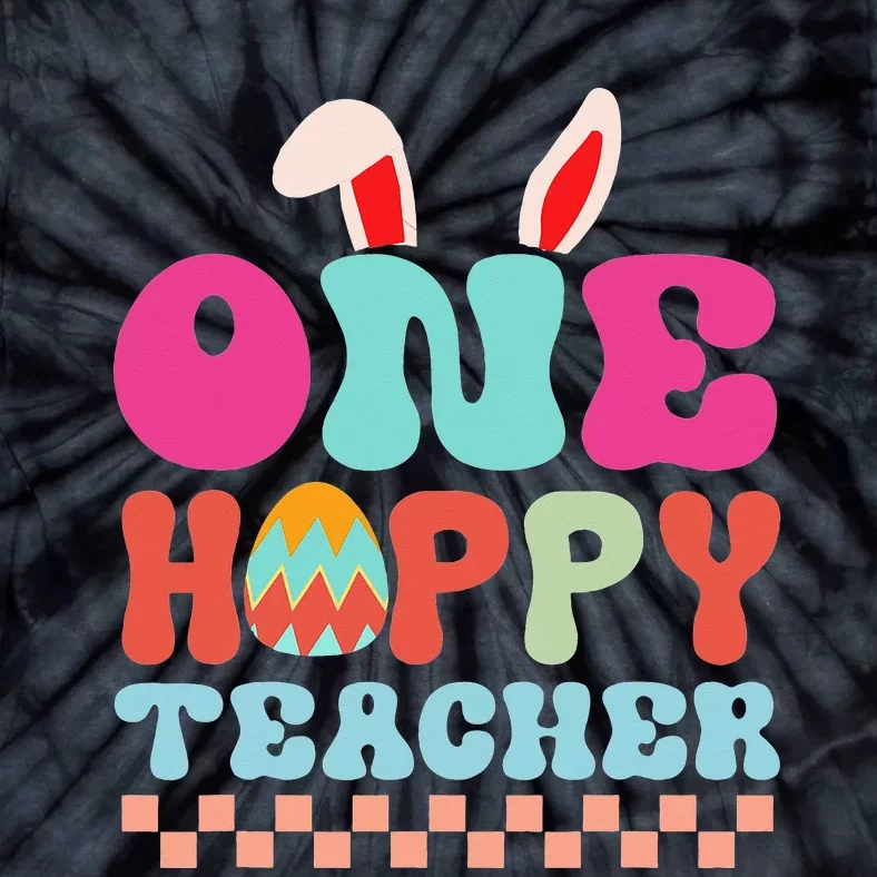 One Hoppy Teacher Groovy Retro Teacher Easter Day Tie-Dye T-Shirt