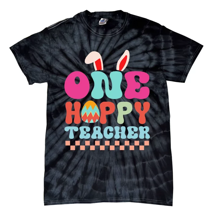 One Hoppy Teacher Groovy Retro Teacher Easter Day Tie-Dye T-Shirt