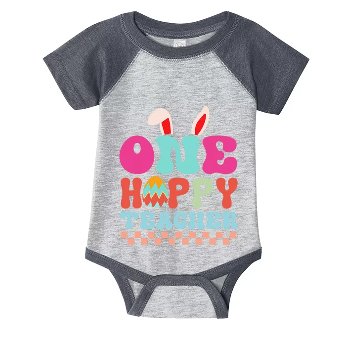 One Hoppy Teacher Groovy Retro Teacher Easter Day Infant Baby Jersey Bodysuit