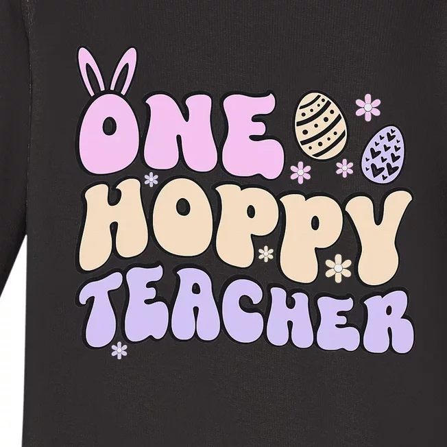 One Hoppy Teacher Retro Easter Teacher Cute Teachers Baby Long Sleeve Bodysuit