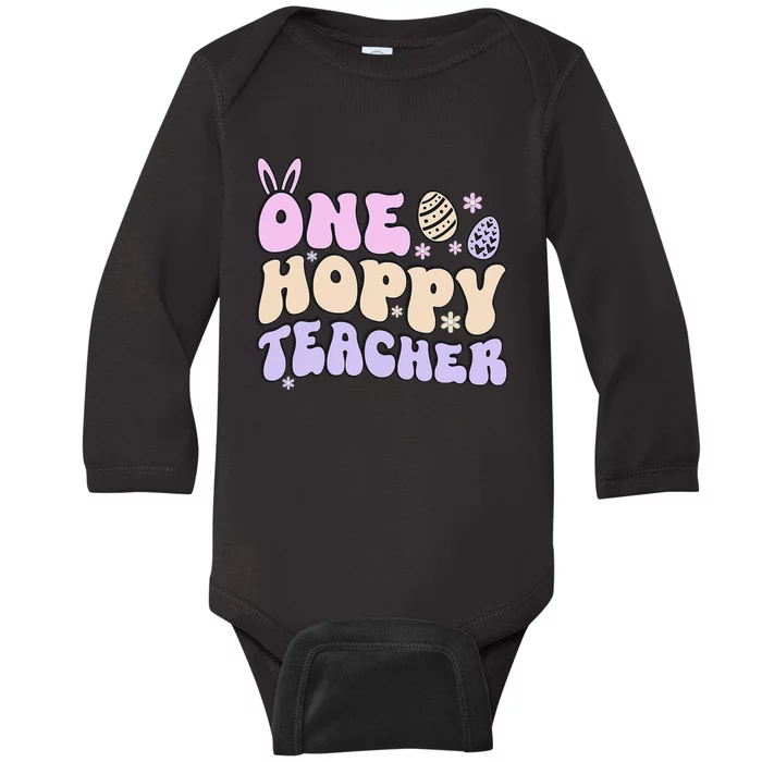 One Hoppy Teacher Retro Easter Teacher Cute Teachers Baby Long Sleeve Bodysuit