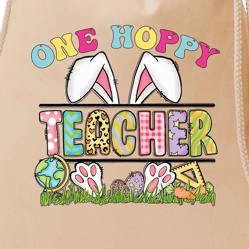 One Hoppy Teacher Rainbow Funny Teacher Easter Day 2024 Drawstring Bag