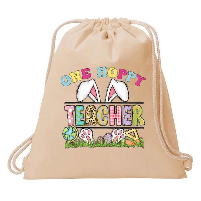 One Hoppy Teacher Rainbow Funny Teacher Easter Day 2024 Drawstring Bag