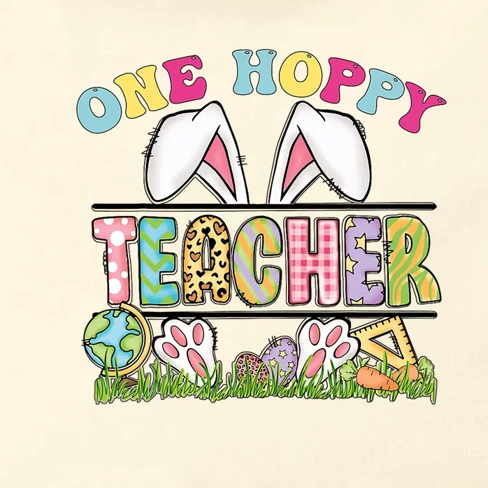 One Hoppy Teacher Rainbow Funny Teacher Easter Day 2024 Zip Tote Bag