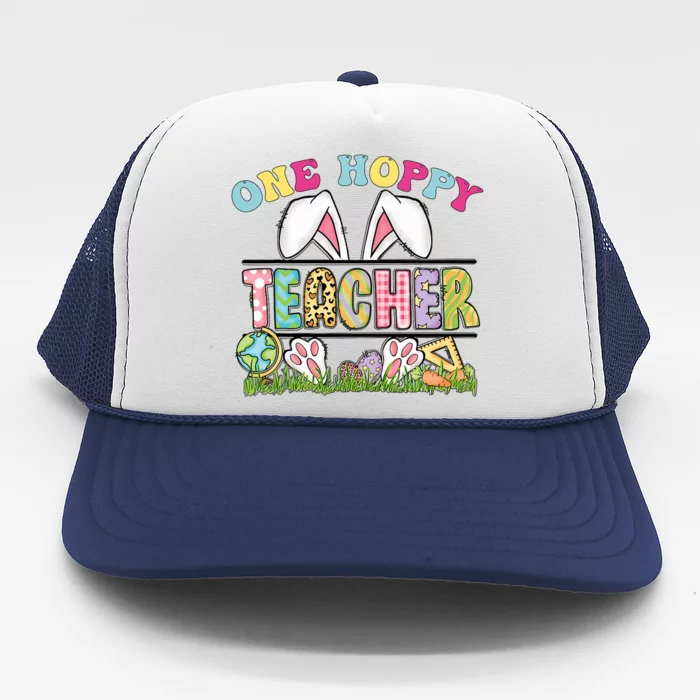 One Hoppy Teacher Rainbow Funny Teacher Easter Day 2024 Trucker Hat