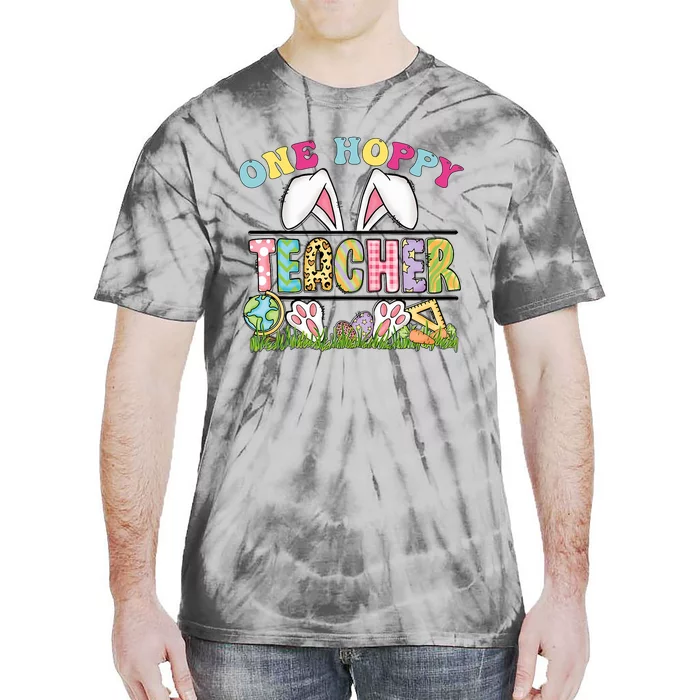 One Hoppy Teacher Rainbow Funny Teacher Easter Day 2024 Tie-Dye T-Shirt