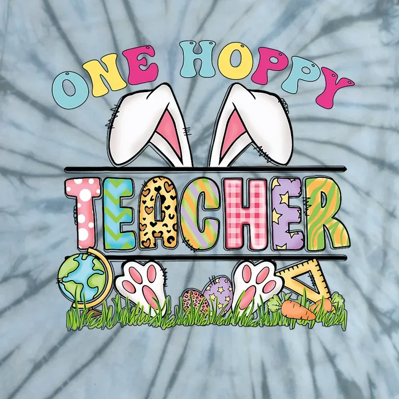 One Hoppy Teacher Rainbow Funny Teacher Easter Day 2024 Tie-Dye T-Shirt