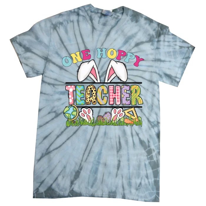 One Hoppy Teacher Rainbow Funny Teacher Easter Day 2024 Tie-Dye T-Shirt