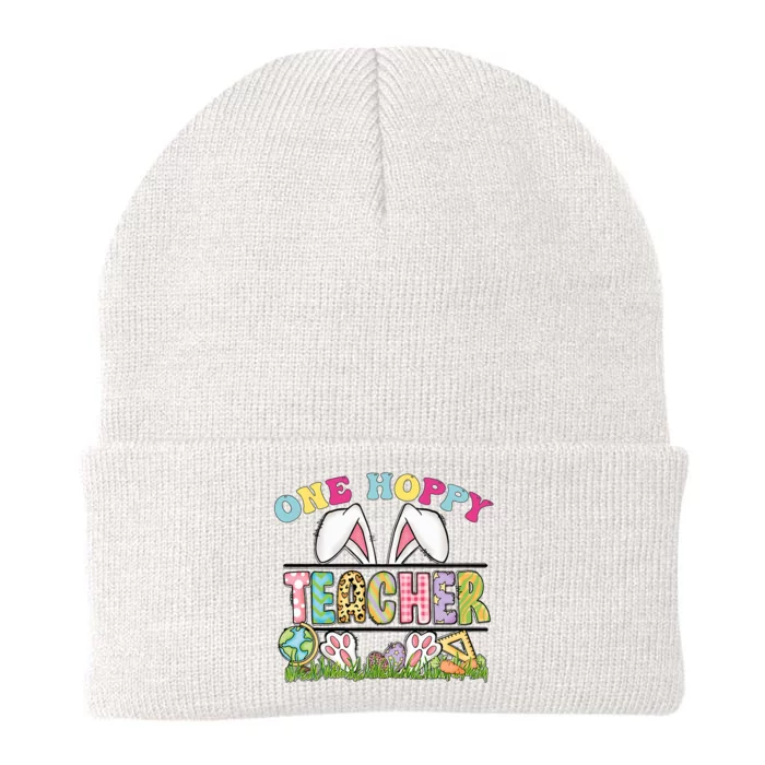 One Hoppy Teacher Rainbow Funny Teacher Easter Day 2024 Knit Cap Winter Beanie