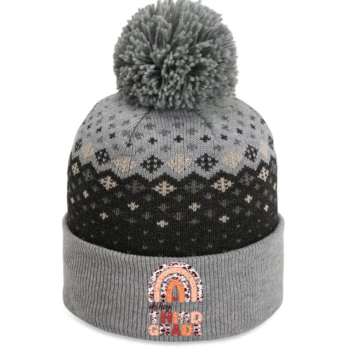 Oh Hey Third Grade Leopard Print Pattern Rainbow The Baniff Cuffed Pom Beanie