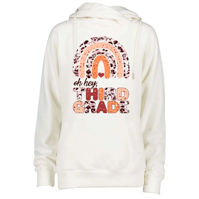 Oh Hey Third Grade Leopard Print Pattern Rainbow Womens Funnel Neck Pullover Hood