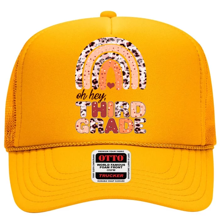 Oh Hey Third Grade Leopard Print Pattern Rainbow High Crown Mesh Trucker Hat