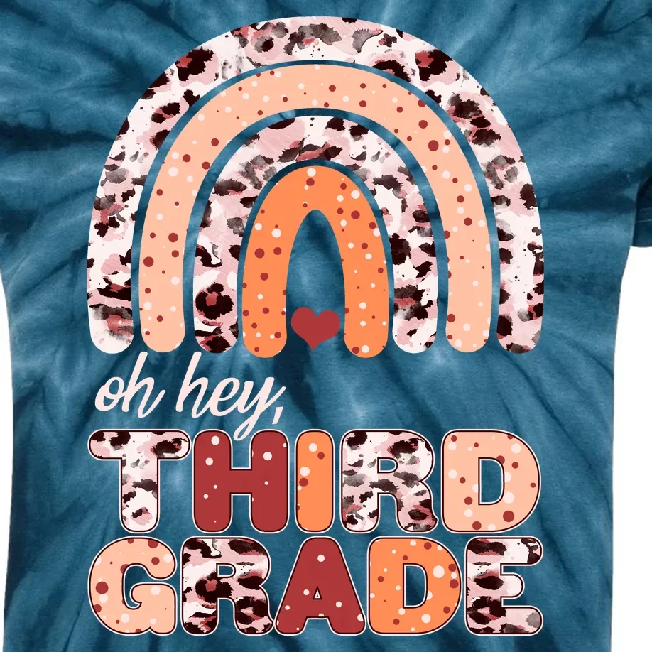 Oh Hey Third Grade Leopard Print Pattern Rainbow Kids Tie-Dye T-Shirt