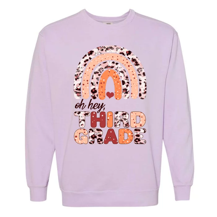 Oh Hey Third Grade Leopard Print Pattern Rainbow Garment-Dyed Sweatshirt