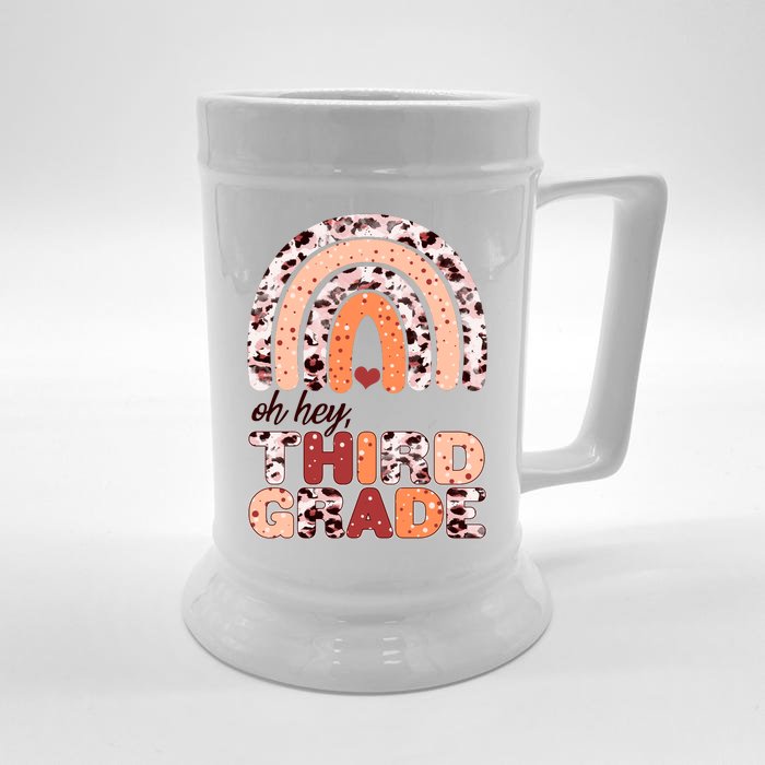 Oh Hey Third Grade Leopard Print Pattern Rainbow Front & Back Beer Stein