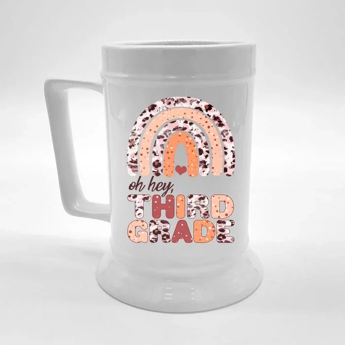 Oh Hey Third Grade Leopard Print Pattern Rainbow Front & Back Beer Stein