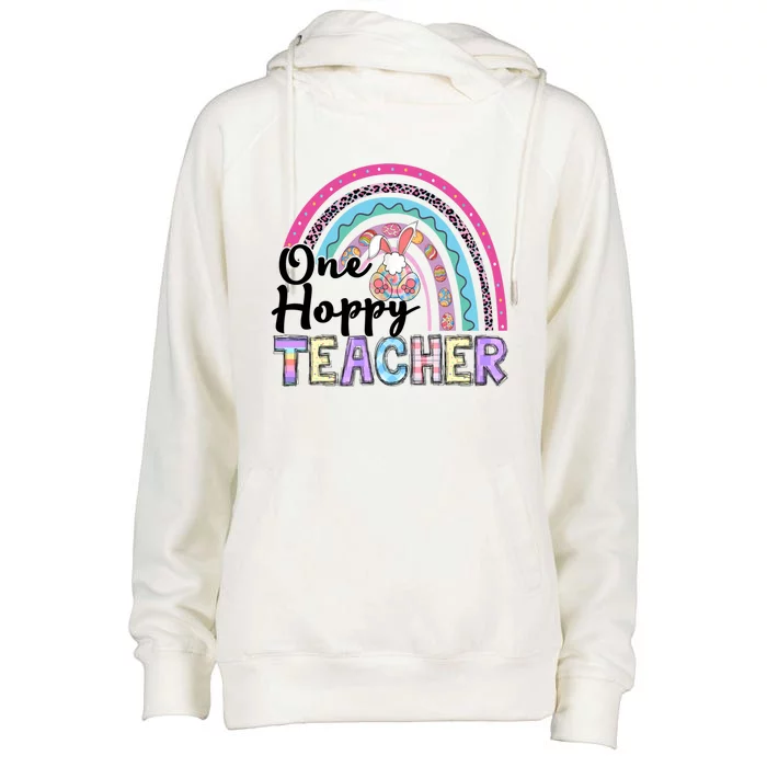 One Hoppy Teacher Bunny Eggs Hunter Easter Rainbow Cute Gift Womens Funnel Neck Pullover Hood