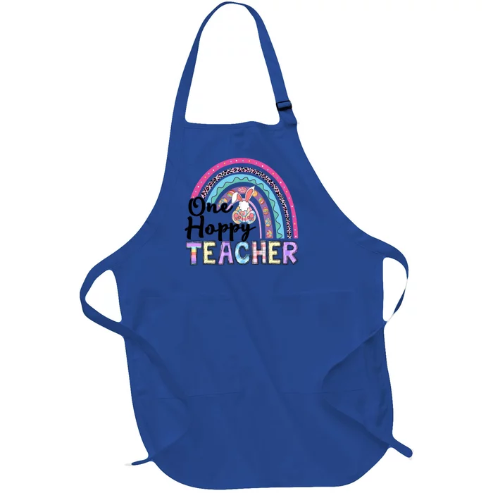 One Hoppy Teacher Bunny Eggs Hunter Easter Rainbow Cute Gift Full-Length Apron With Pocket