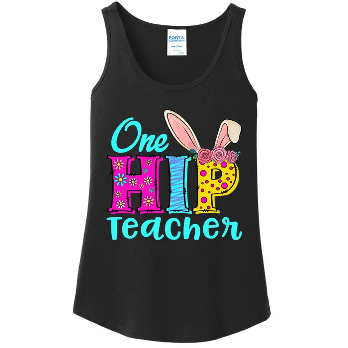 One Hip Teacher Happy Easter Bunny Ladies Essential Tank