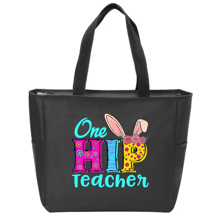 One Hip Teacher Happy Easter Bunny Zip Tote Bag