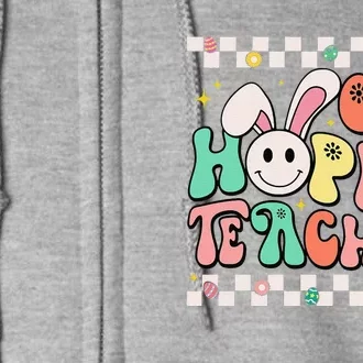 One Hoppy Teacher Bunny Easter Day Groovy Retro Full Zip Hoodie