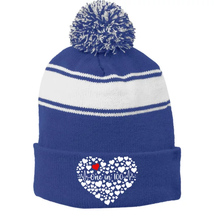 One In 100 Chd Congenital Heart Disease Awareness Gift Stripe Pom Pom Beanie