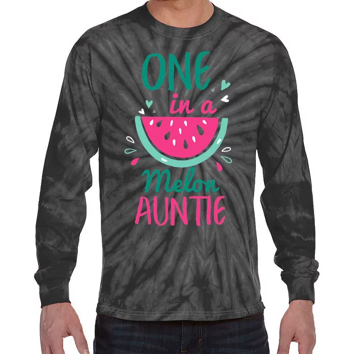 One In A Melon Auntie Watermelon Family Matching Tie-Dye Long Sleeve Shirt