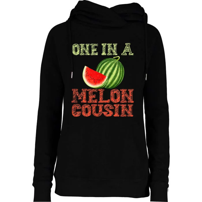 One In A Melon Cousin Funny Watermelon Family Womens Funnel Neck Pullover Hood