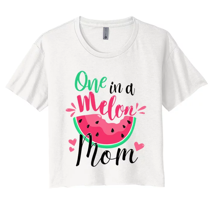 One In A Melon Mom Summer Birthday Party Matching Family Women's Crop Top Tee